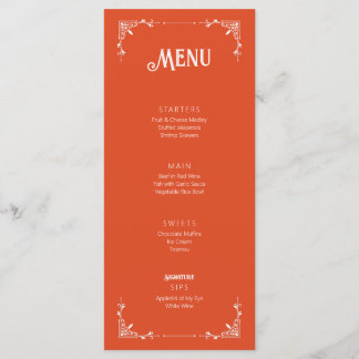 Carte de menu d'anniversaire orange vintage à plat