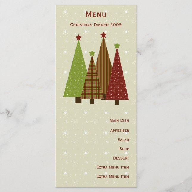 Carte de menu d'arbres de Noël de calicot (Devant)
