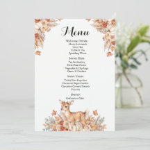 Carte de menu de Baby Shower automnal avec cerf et