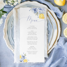 Carte de menu de Baby Shower de mariage Floral Ble