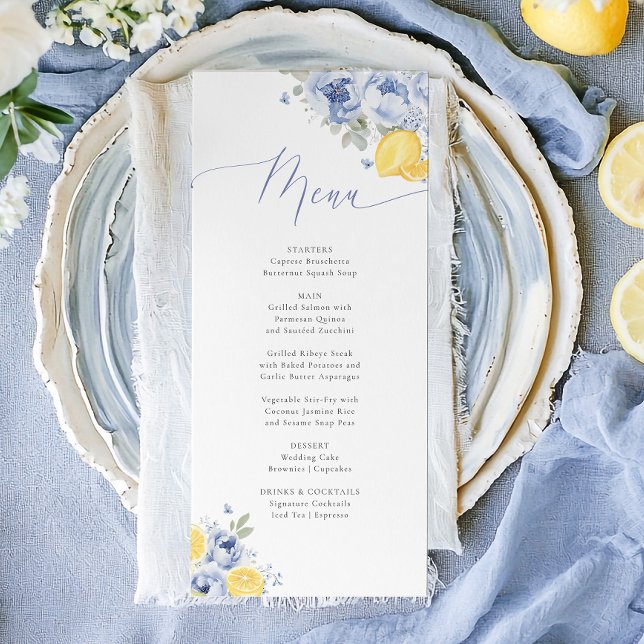 Carte de menu de Baby Shower de mariage Floral Ble (Créateur téléchargé)