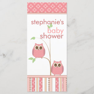 Carte de menu de baby shower de rose de hibou de