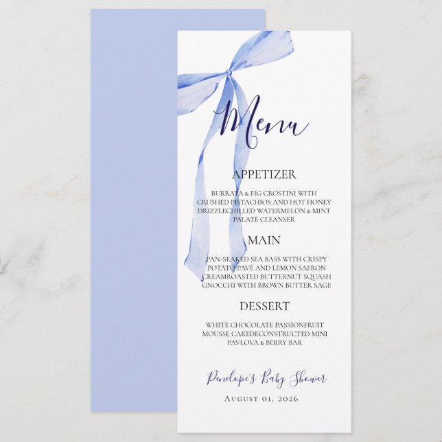Carte de menu de Baby Shower Élégant Garçon Arc-en (Devant / Derrière)