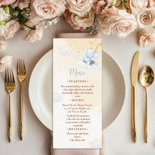 Carte de menu de Baby Shower Eléphant Bleu Nuages