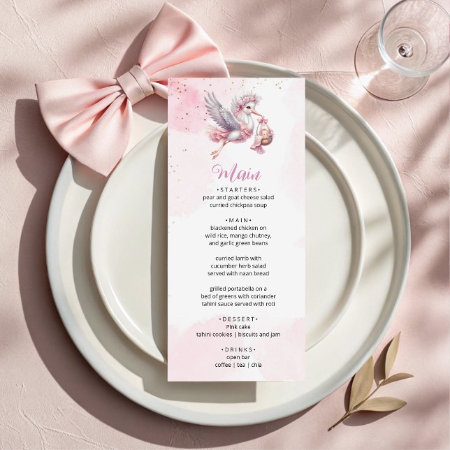 Carte de menu de Baby Shower Fille Rose & Cute Cig (Créateur téléchargé)