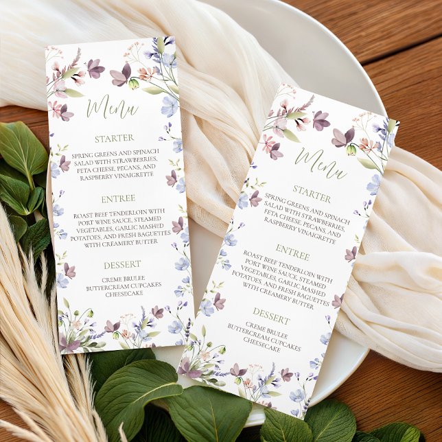 Carte de menu de Baby Shower Fleur Sauvage 4x9 (Créateur téléchargé)