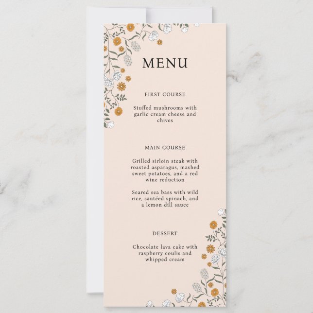 Carte de menu de Baby Shower Mariage Tons Terre Fl (Devant)