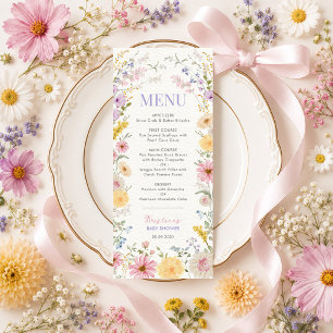 Carte de menu de baby shower pour élégante florais