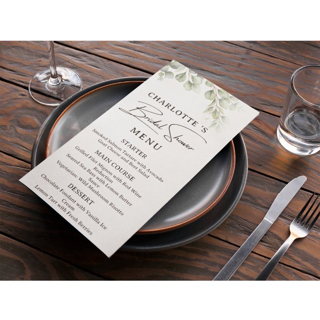 Carte de menu de Baby Shower Rustique Eucalyptus (Créateur téléchargé)