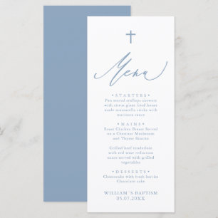 Carte de menu de baptême garçon Bleu Poussiéreux e