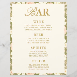 Carte de menu de bar vintage ivoire pour mariage