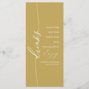 Carte de menu de boisson de mariage en or élégant