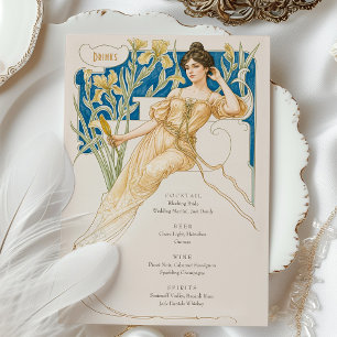 Carte de menu de boissons de mariage Art Nouveau é