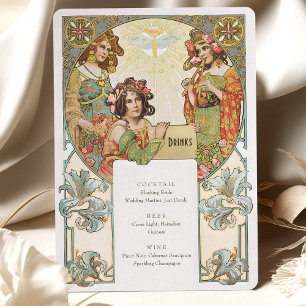 Carte de Menu de Boissons de Mariage Art Nouveau É