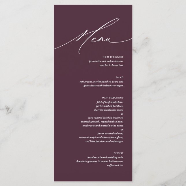 Carte de menu de cérémonie de mariage de script mo (Devant)