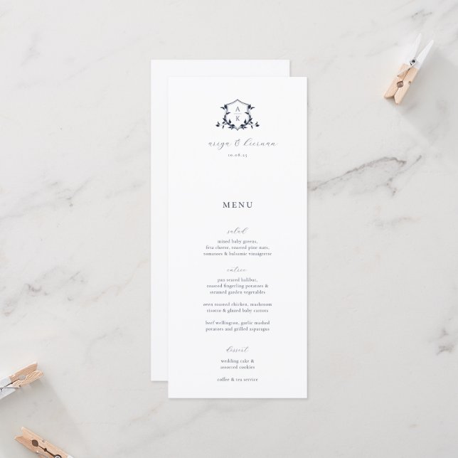 Carte de menu de crête de mariage Vignes Intempore (Devant/Arrière en situation)