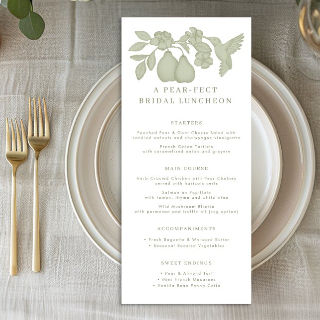Carte de menu de déjeuner de mariage 'Poire Parfai (Menu)