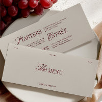 Carte de Menu de Dîner de Mariage Élégant Bourgogn
