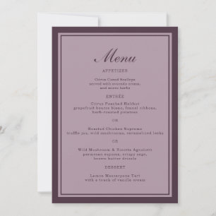 Carte de menu de dîner de mariage élégant mauve et