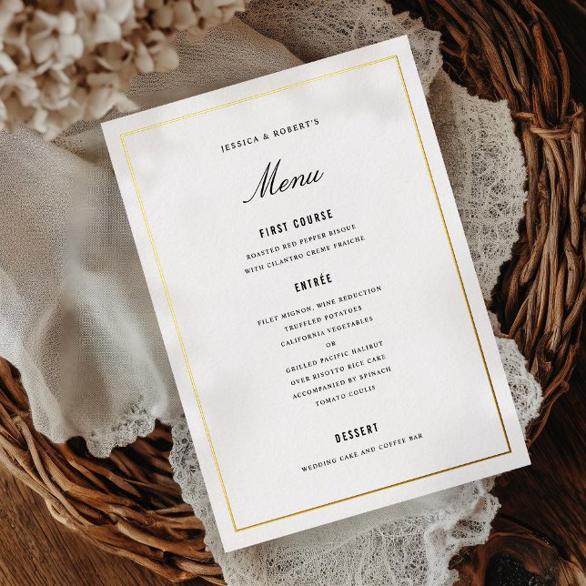 Carte de menu de dîner de mariage élégant noir et  (Créateur téléchargé)