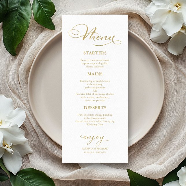 Carte de menu de dîner de mariage élégante avec éc (Créateur téléchargé)