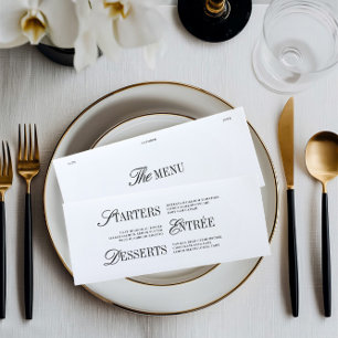 Carte de menu de dîner de mariage élégante noir et