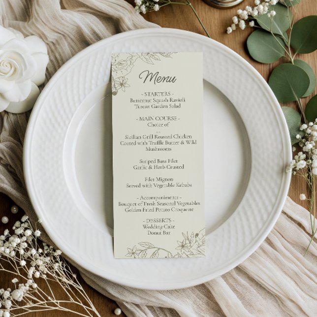 Carte de Menu de Dîner de Mariage Floral pour Réce (Créateur téléchargé)