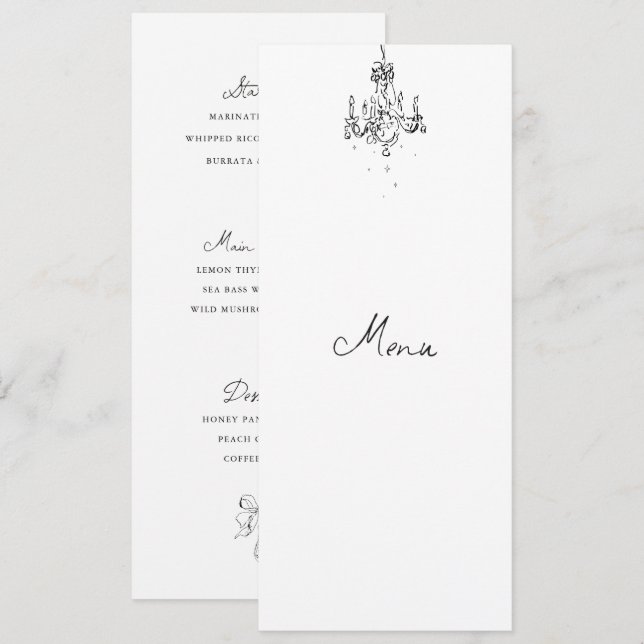 Carte de menu de dîner de mariage noir et blanc de (Devant / Derrière)