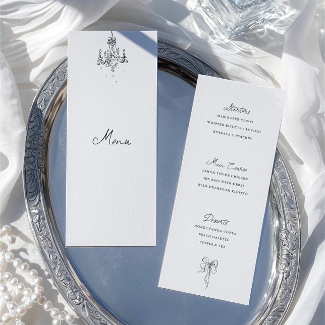 Carte de menu de dîner de mariage noir et blanc de (Hand Drawn Black & White Wedding Dinner Menu Card)