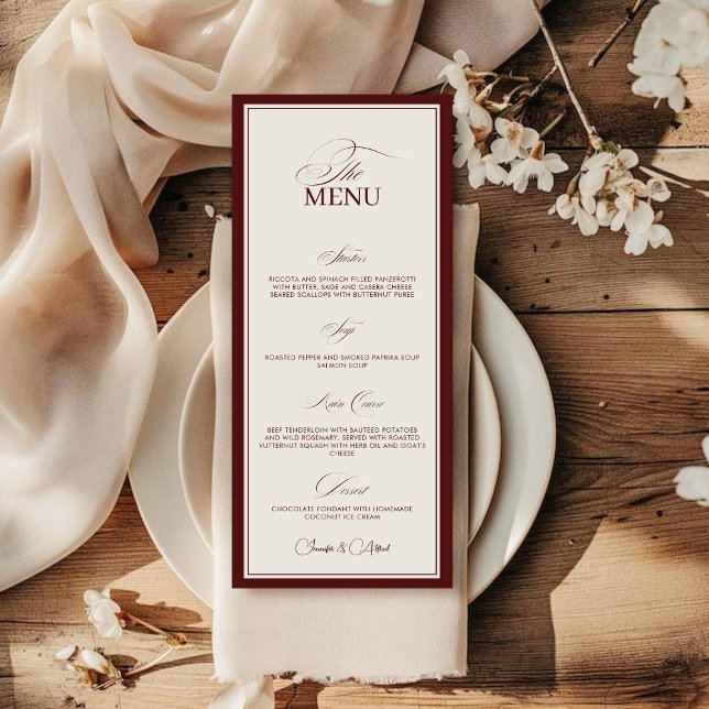 Carte de Menu de Dîner de Mariage Rouge Élégant à  (Créateur téléchargé)
