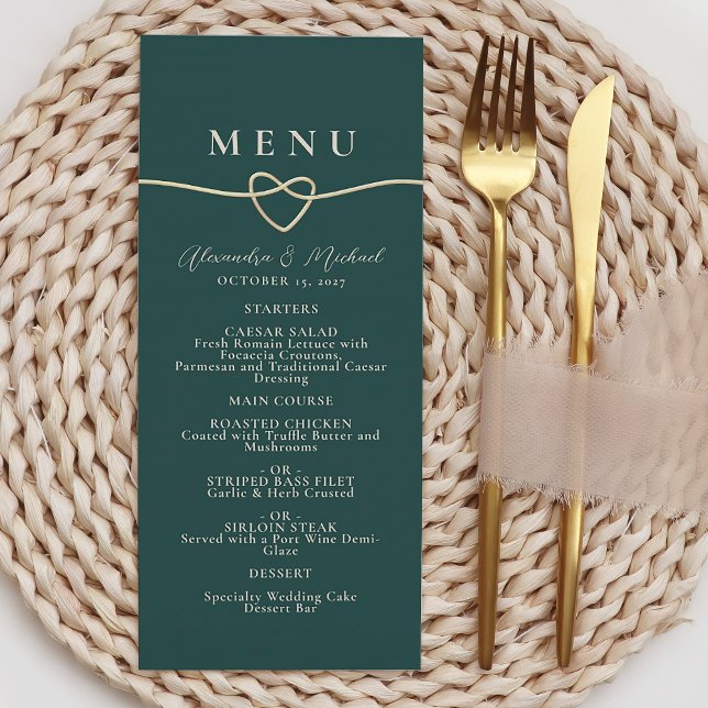 Carte de menu de dîner de mariage vert émeraude (Créateur téléchargé)
