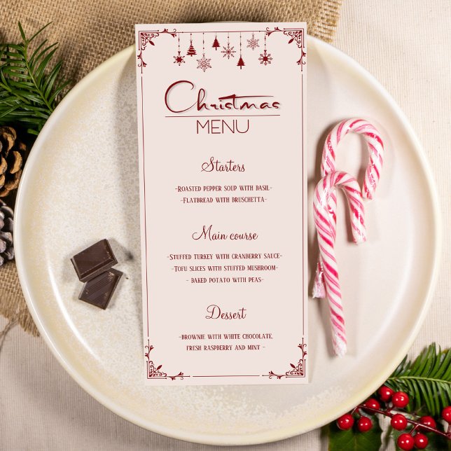 Carte de menu de dîner de Noël crème rouge classiq (Créateur téléchargé)