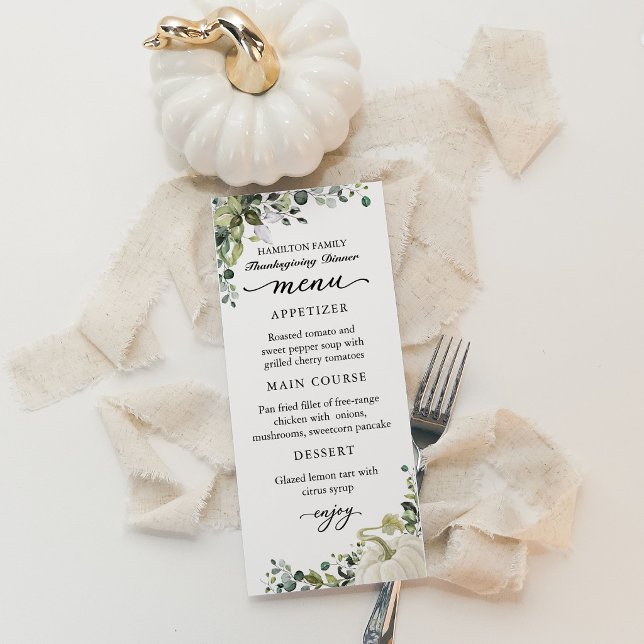 Carte de menu de dîner de Thanksgiving Citrouille  (Créateur téléchargé)