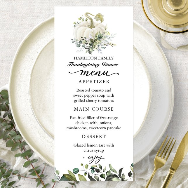 Carte de menu de dîner de Thanksgiving Citrouille  (Créateur téléchargé)