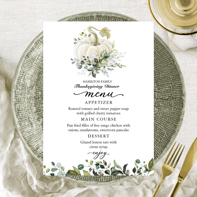 Carte de menu de dîner de Thanksgiving Citrouille  (Créateur téléchargé)