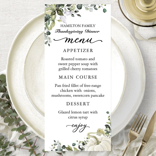 Carte de Menu de Dîner de Thanksgiving Citrouille  (Créateur téléchargé)