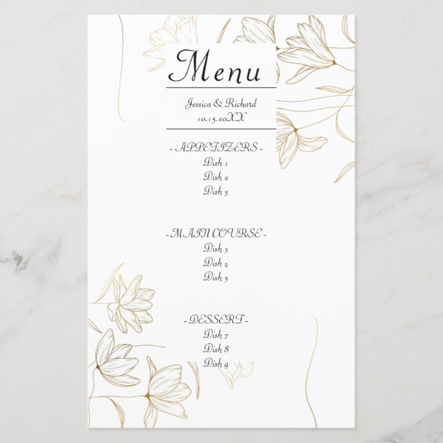 Carte de menu de dîner Fleur d'Or (Devant)