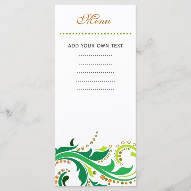 Carte de menu de dîner, floral en spirale (Devant)