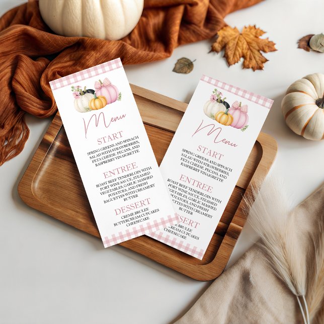 Carte de menu de dîner imprimable Citrouille Rose  (Créateur téléchargé)