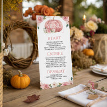 Carte de menu de douche Citrouille Florale Rose 4x