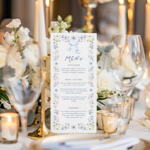 Carte de menu de douche de mariage florale bleue e