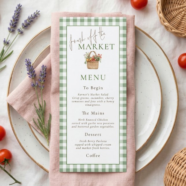 Carte de menu de douche de mariée à carreaux Fresh (Créateur téléchargé)