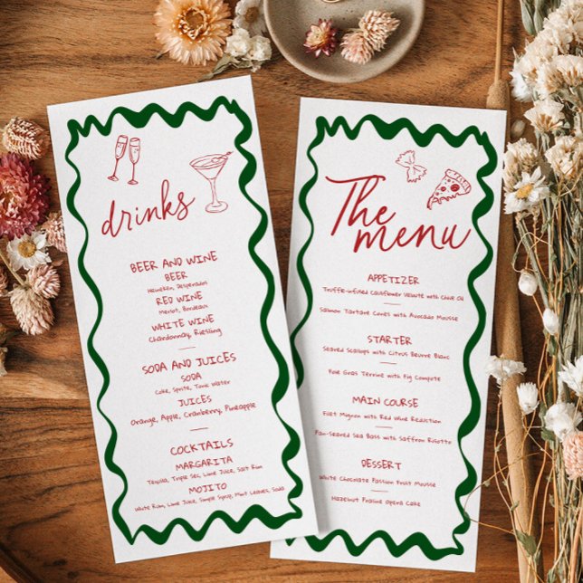 Carte de menu de douche nuptiale Pizza Amore Itali (Italian themed Menu Card and Drinks menu)