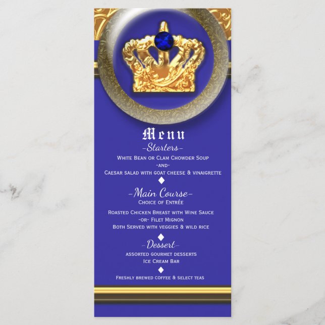 Carte de menu de fête d'anniversaire couronne bleu (Devant)