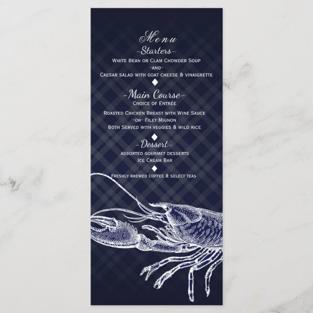 Carte de menu de fête élégante bleu marine Homard  (Devant)
