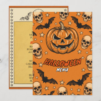 Carte de menu de fête Halloween Citrouille Fantôme