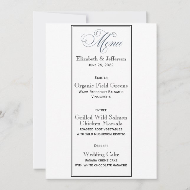 Carte de menu de fête ou de mariage bleu ardoise (Devant)