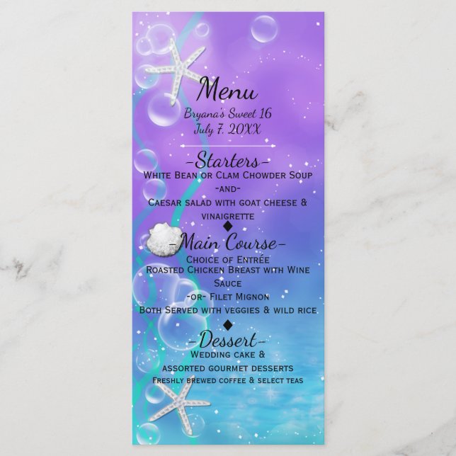 Carte de menu de fête sur la plage Enchanté sous l (Devant)