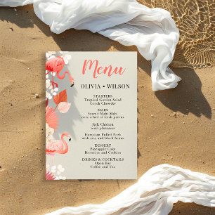 Carte de menu de fête tropicale flamant rose