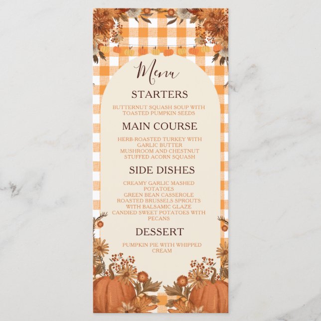 Carte de menu de Friendsgiving à motif de citrouil (Devant)